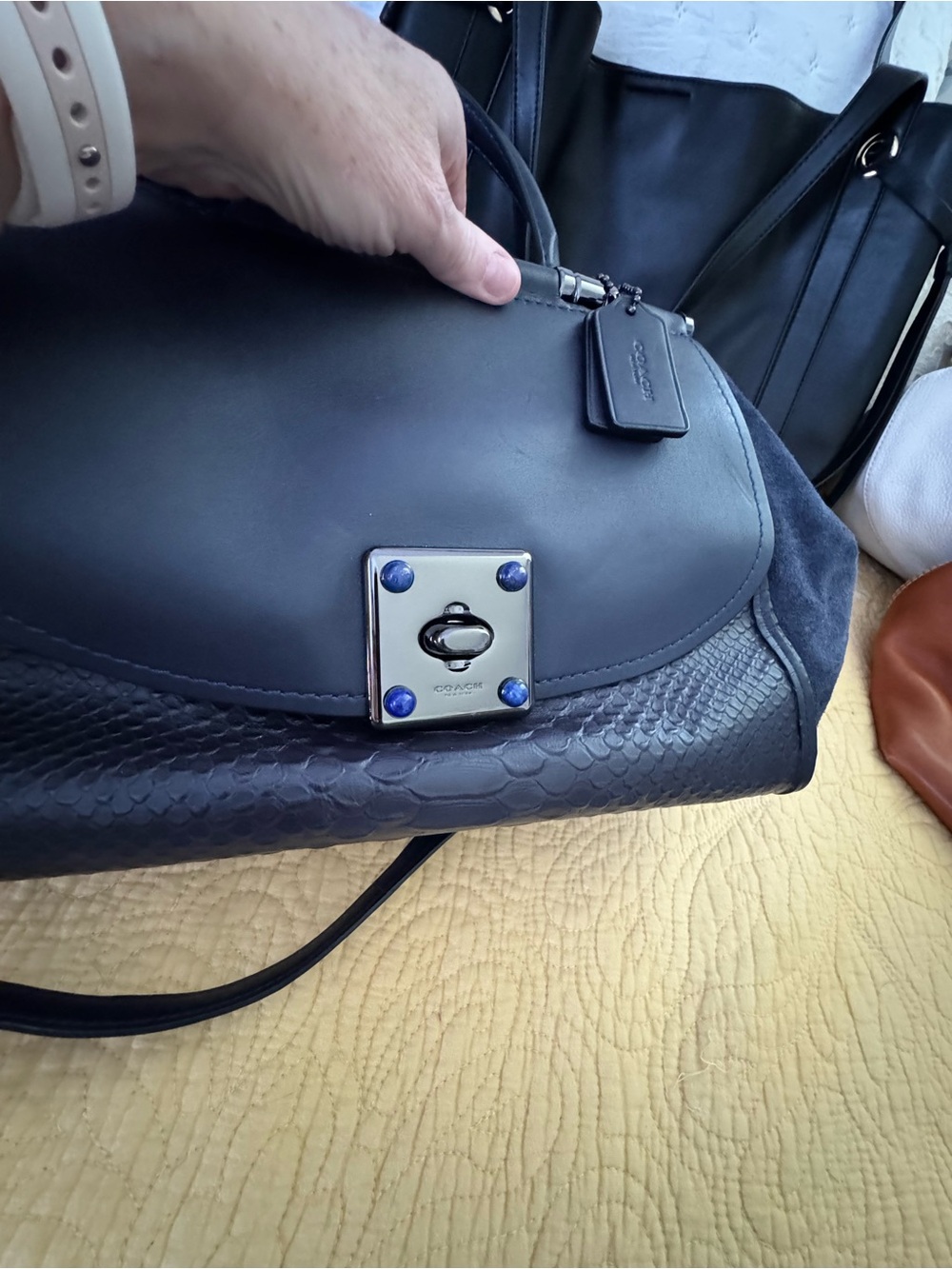 Coach Navy BlueLeather Satchel with Top Handle - Picture 4 of 7